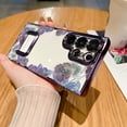 thumbnail image 1 of Compatible for Samsung Galaxy S23 Ultra Plating Case, Luxury Floral Flower Pattern Print Design with Shiny Soft TPU Bumper, Transparent Clear Shockproof Lens Protection Case for Girls Women - Purple, 1 of 7