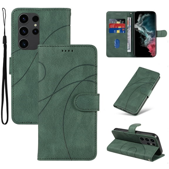 Compatible with Samsung Galaxy S23 Ultra Wallet Case, Protective Vintage Premium PU Leather Flip with Card Holders Kickstand & Wrist Strap Folio Case Cover for Men Women for Galaxy S23 Ultra, Green