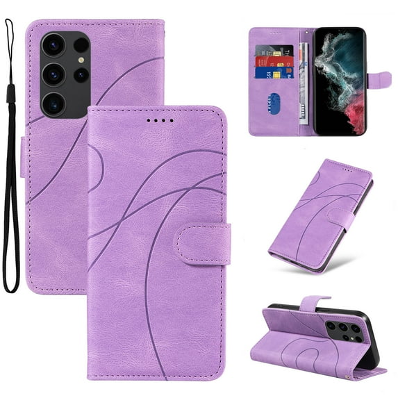 Compatible with Samsung Galaxy S23 Ultra Wallet Case, Protective Vintage Premium PU Leather Flip with Card Holders Kickstand & Wrist Strap Folio Case Cover for Men Women for Galaxy S23 Ultra, Purple