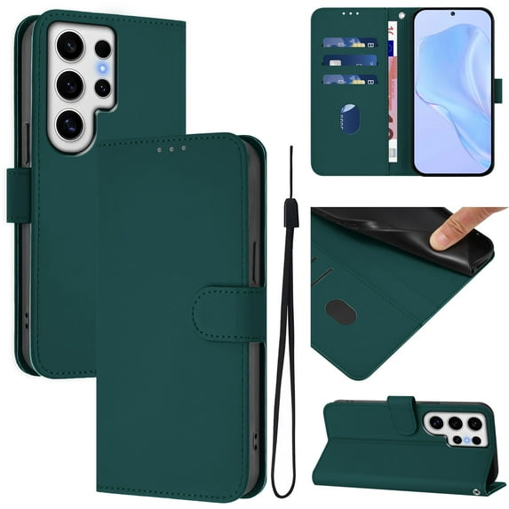 Compatible with Samsung Galaxy S23 Ultra Wallet Case with RFID Blocking Credit Card Holder, PU Leather Folio Flip Kickstand Protective Shockproof Anti-fall Phone Case Cover Women Men,Darkgreen