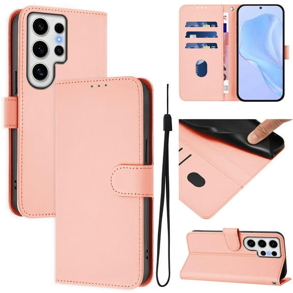 Compatible with Samsung Galaxy S23 Ultra Wallet Case with RFID Blocking Credit Card Holder, PU Leather Folio Flip Kickstand Protective Shockproof Anti-fall Phone Case Cover Women Men,Pink