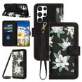 thumbnail image 1 of Compatible with Samsung Galaxy S23 Ultra Wallet Case for Women, Shoulder Strap + Wristband Premium PU Leather Floral Flip Cover with Card Holder Kickstand Feature Protective Purse Case, Black, 1 of 9