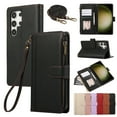 thumbnail image 1 of Compatible with Samsung Galaxy S23 Ultra Wallet Case and Wrist Strap Protector PU Leather Flip Credit Card Holder Purse Stand Cell Accessories Shockproof Phone Cover for Women Men,Black, 1 of 9