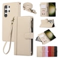 thumbnail image 1 of Compatible with Samsung Galaxy S23 Ultra Wallet Case and Wrist Strap Protector PU Leather Flip Credit Card Holder Purse Stand Cell Accessories Shockproof Phone Cover for Women Men,Beige, 1 of 9
