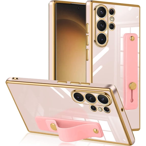 Compatible with Samsung Galaxy S23 Utral 5G Cell Phone Case with Grip Finger Hand Phone Holder Tablet Phone Strap Shockproof Protective Bumper Case-Pink