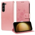 thumbnail image 1 of Compatible with Samsung Galaxy S23 Wallet Case with Card Holder & Cash Slot [RFID Blocking],Wallet Wristlet Pressed Butterfly Flower PU Leather Magnetic Flip Folio Cover for Women Men,Pink, 1 of 9