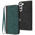 thumbnail image 1 of Compatible With Samsung Galaxy S23 Wallet Case Full Coverage Dustproof Built-in Magnet Closure Kickstand Shockproof Card Pocket Wristband Strap Phone Cover for Women or Men,Darkgreen, 1 of 9