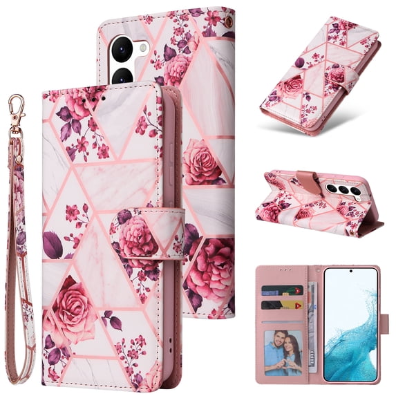 Compatible with Samsung Galaxy S23 Wallet Case, Marble Pattern PU Leather Flip Cover with Card Holder Kickstand, Shockproof Protective Phone Case for Samsung Galaxy S23, Rosegold