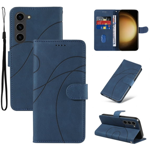 Compatible with Samsung Galaxy S23 Wallet Case, Protective Vintage Premium PU Leather Flip with Card Holders Kickstand & Wrist Strap Folio Case Cover for Men Women for Galaxy S23, Darkblue