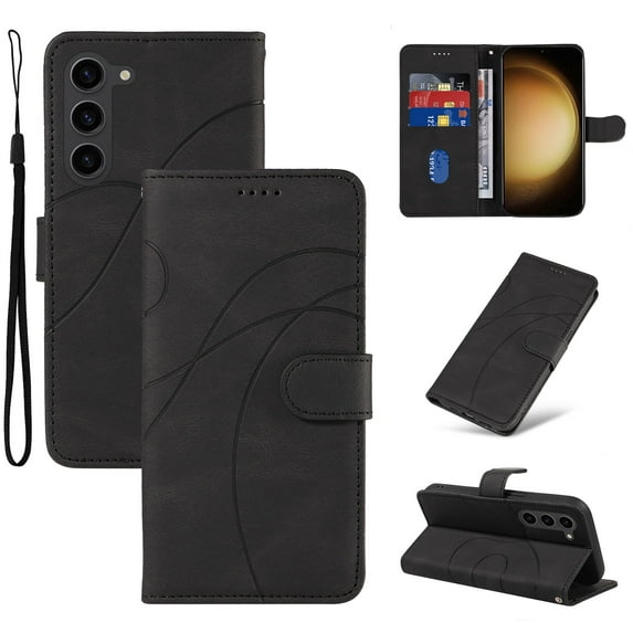 Compatible with Samsung Galaxy S23 Wallet Case, Protective Vintage Premium PU Leather Flip with Card Holders Kickstand & Wrist Strap Folio Case Cover for Men Women for Galaxy S23, Black