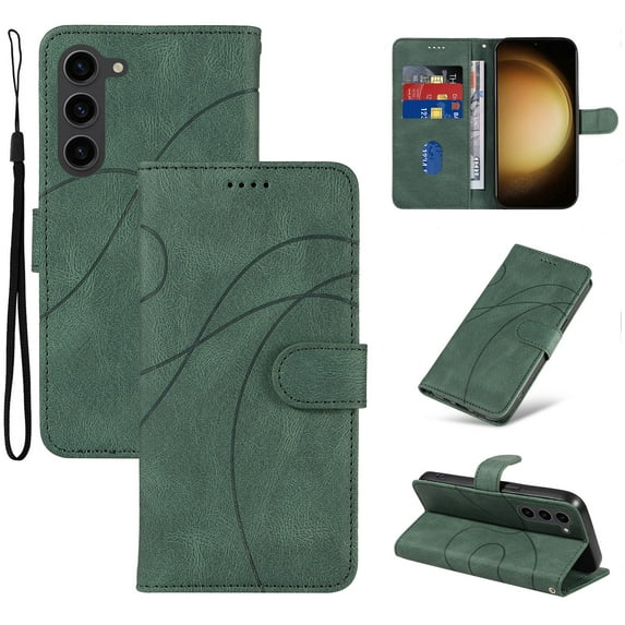 Compatible with Samsung Galaxy S23 Wallet Case, Protective Vintage Premium PU Leather Flip with Card Holders Kickstand & Wrist Strap Folio Case Cover for Men Women for Galaxy S23, Green