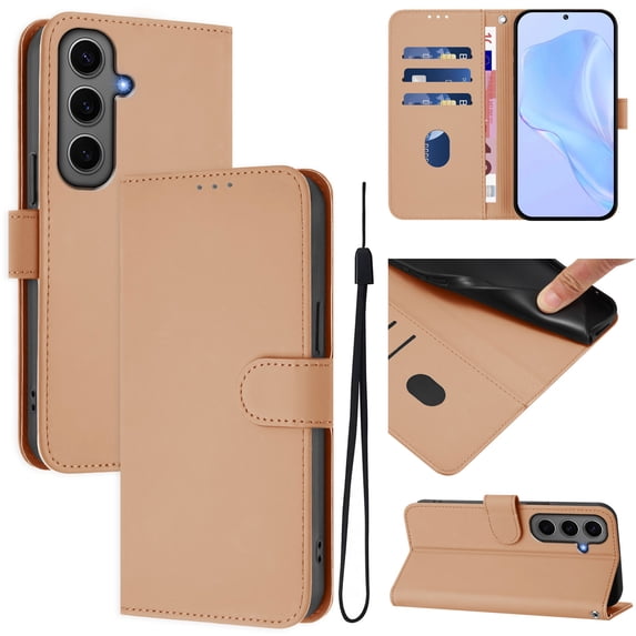 Compatible with Samsung Galaxy S23 Wallet Case with RFID Blocking Credit Card Holder, PU Leather Folio Flip Kickstand Protective Shockproof Anti-fall Phone Case Cover Women Men,Nude