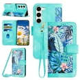 thumbnail image 1 of Compatible with Samsung Galaxy S23 Wallet Case for Women, Shoulder Strap + Wristband Premium PU Leather Floral Flip Cover with Card Holder Kickstand Feature Protective Purse Case, Green, 1 of 9