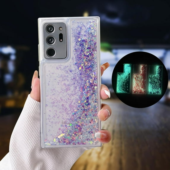 Compatible with Samsung Galaxy S24 Bling Case Glow in The Dark Sparkle Flowing Quicksand Light up Case Women Girls Girly Soft TPU Bumper Shockproof Translucent Phone Cover, Purple