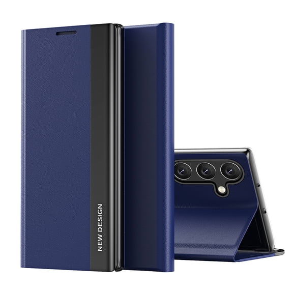 Compatible with Samsung Galaxy S24, Built-in invisible Stand, Full Protection Shockproof Thin Magnetic Luxury PC Plating + PU Leather Slim Fit Smart Case for Samsung Galaxy S24,Darkblue
