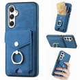thumbnail image 1 of Compatible with Samsung Galaxy S24+ Card Slot Back Case, 360 Degree Rotatable Ring Stand Plating Button PU Leather Support Magnetic Car Mount Phone Case Cover for Samsung Galaxy S24+, Blue, 1 of 13
