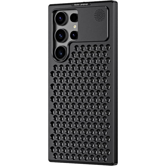 Compatible with Samsung Galaxy S24 Case Aluminum Alloy Heat Dissipation Phone Case Breathable Cooling Hollow Aromatherapy Case Men Women Slim Shockproof Phone Cover, Black