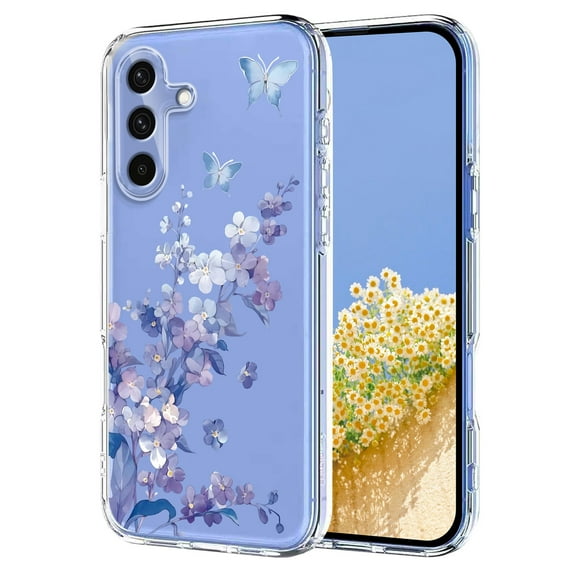Compatible with Samsung Galaxy S24 Case Clear with Flower Design, Cute Soft Silicone TPU Floral Aesthetic Women Girls Transparent Protective Shockproof Anti-Scratch Anti-Yellow Phone Cover, A
