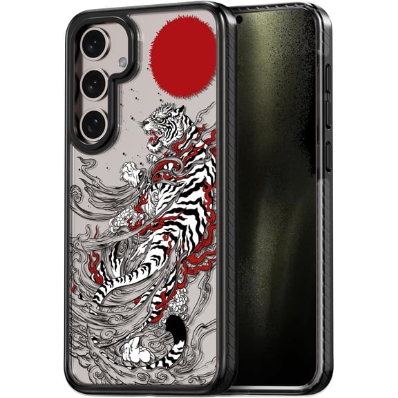 Compatible for Samsung Galaxy S24 Case Cute Aesthetic - Durable Shockproof 6.6 ft Drop Impact Phone Case Cover with Funny Fashion White Tiger Design 6.2" Black