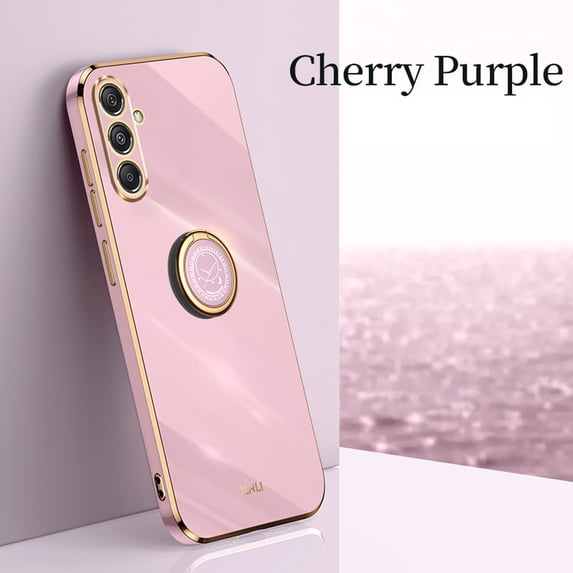 Compatible with Samsung Galaxy S24 Case Finger Ring Kickstand for Women Girls Rose Gold Edge Full Body Protection Plating Electroplate Case for Samsung Galaxy S24, Purple