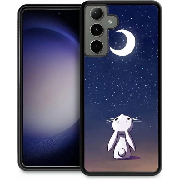 Compatible with Samsung Galaxy S24 Case,Pattern Design Hard PC Back Cover Non-Slip Shock Absorption Soft TPU Protective Case for Samsung Galaxy S24 for Women 6.1inch-Moon Rabbit