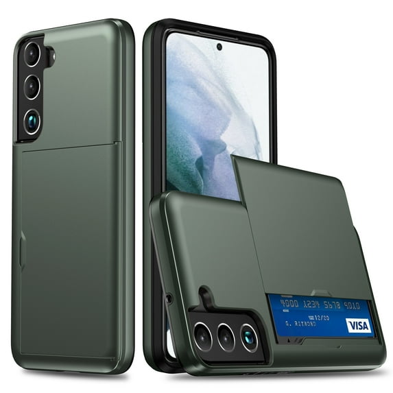 Compatible with Samsung Galaxy S24 Case, Wallet Cover Credit Card Holder Slot Sliding Back Pocket Anti-Scratch Dual Layer Protective Case Cover for Samsung Galaxy S24,Armygreen