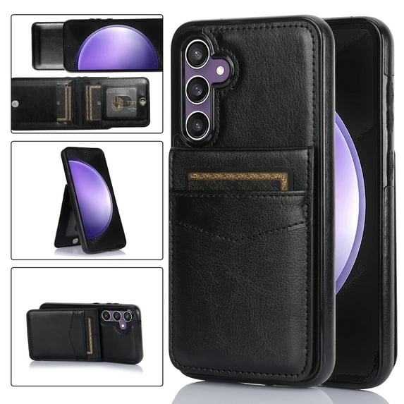 Compatible with Samsung Galaxy S24 Case Wallet with Credit Card Holder, Premium PU Leather Magnetic Clasp Kickstand Heavy Duty Protective Shock Absorbing Phone Cover for S24, Black