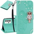 thumbnail image 1 of Compatible with Samsung Galaxy S24 Case Wallet Leather Glitter Stylish Crystal Owl with Wrist Strap Kickstand Magnetic Feature for Women Phone Case for Samsung Galaxy S24 Green YK, 1 of 1