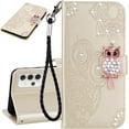 thumbnail image 1 of Compatible with Samsung Galaxy S24 Case Wallet Leather Glitter Stylish Crystal Owl with Wrist Strap Kickstand Magnetic Feature for Women Phone Case for Samsung Galaxy S24 Golden YK, 1 of 2