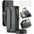 thumbnail image 1 of Compatible with Samsung Galaxy S24 FE 5G Zipper Wallet Phone Case Tempered Glass Screen Protector Crossbody Lanyard Strap Flip Card Holder Slot Cell Cover for S 24 EF AI S24FE 24S Women Girls Black, 1 of 9