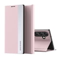 thumbnail image 1 of Compatible with Samsung Galaxy S24 FE, Built-in invisible Stand, Full Protection Shockproof Thin Magnetic Luxury PC Plating + PU Leather Slim Fit Smart Case for Samsung Galaxy S24 FE,Pink, 1 of 8
