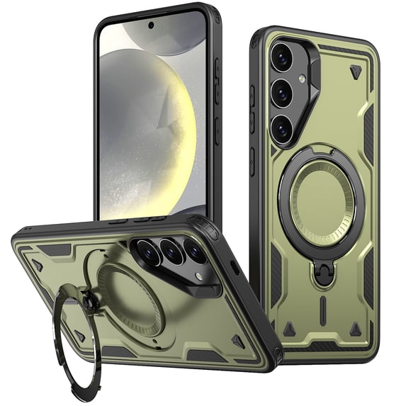 Compatible with Samsung Galaxy S24 FE Case, Hybrid Slim Phone Cases Fit for Samsung Galaxy S24 FE, Compatible with MagSafe Magnetic Ring Stand Rugged Case, Shockproof Protective, Olivegreen