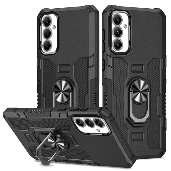 Compatible for Samsung Galaxy S24 FE Case with Kickstand & Slide Camera Cover, Built-in 360° Rotate Ring Stand Magnetic Car Military Grade Shockproof Phone Cover Case for Samsung Galaxy S24 FE,Black