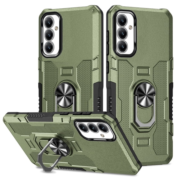 Compatible for Samsung Galaxy S24 FE Case with Kickstand & Slide Camera Cover, Built-in 360° Rotate Ring Stand Magnetic Car Military Grade Shockproof Phone Cover Case for Samsung Galaxy S24 FE,Green