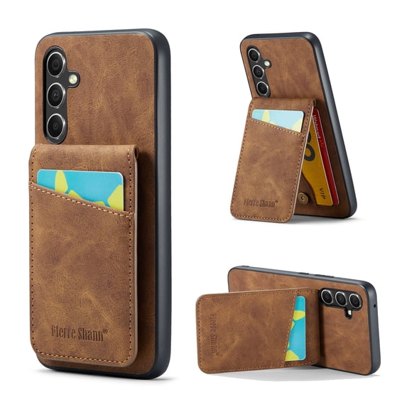 Compatible with Samsung Galaxy S24 FE Case Wallet with Credit Card Holder, Flip Premium PU Leather Magnetic Clasp Kickstand Heavy Duty Protective Cover for Samsung Galaxy S24 FE,Brown