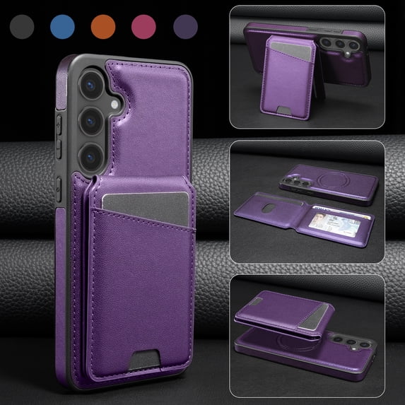 Compatible With Samsung Galaxy S24 FE Phone Case,Back Magnetic Detachable Flip Wallet,Compatible With Magsafe,With Kickstand,Card Slots,PU Leather Shockproof Rugged Phone Case Cover,Purple