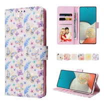 Compatible for Samsung Galaxy S24 FE Wallet Case with Card Holder, Floral Flower PU Leather Magnetic Stand Flip Protective Phone Cover with Wrist Strap for Women Girls, Butterfly Flower