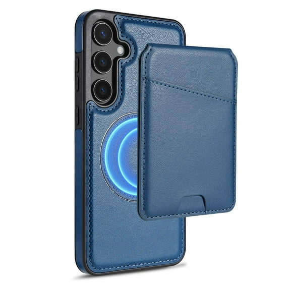 Compatible With Samsung Galaxy S24 FE Wallet Case,PU Leather,Back Flip Kickstand,Detachable Magnetic Wallet,With Card Slots,Shockproof Rugged Ultra Slim Anti-fall Phone Case Cover,Blue
