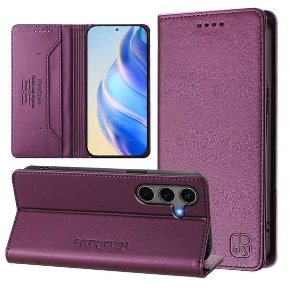 Compatible with Samsung Galaxy S24 FE Wallet Case, PU Leather Flip Case with RFID Blocking Card Slots, Kickstand Slim Fit Magnetic Wireless Charging Phone Cover for Galaxy S24 FE, Darkpurple