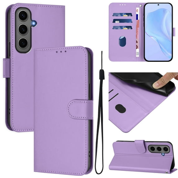 Compatible with Samsung Galaxy S24 FE Wallet Case with RFID Blocking Credit Card Holder, PU Leather Folio Flip Kickstand Protective Shockproof Anti-fall Phone Case Cover Women Men,Lavender