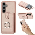 thumbnail image 1 of Compatible with Samsung Galaxy S24 FE Wallet Phone Case,360°Rotation Finger Ring Holder Kickstand,with Card Holder,Lychee Pattern PU Leather Durable Shockproof Rugged Phone Case,Rosegold, 1 of 12