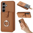 thumbnail image 1 of Compatible with Samsung Galaxy S24 FE Wallet Phone Case,360°Rotation Finger Ring Holder Kickstand,with Card Holder,Lychee Pattern PU Leather Durable Shockproof Rugged Phone Case,Brown, 1 of 12