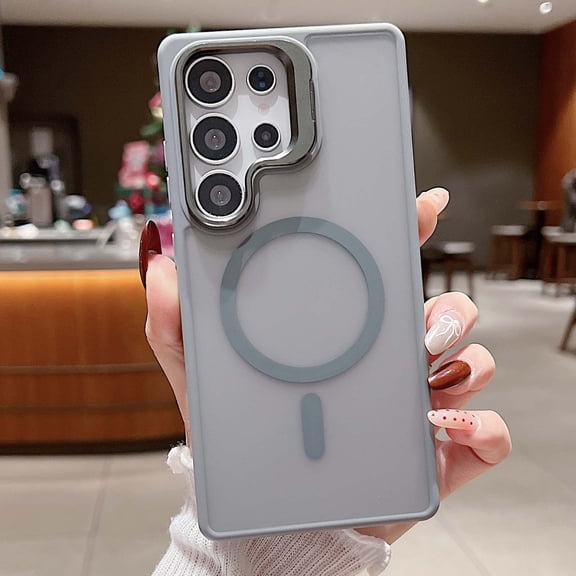Compatible with Samsung Galaxy S24+ Magnetic Case, [With Metal Camera Ring Stand][Compatible with Mag-safe] [Translucent Matte] Shockproof Protective SkinFeel Phone Case,Gray