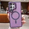 thumbnail image 1 of Compatible with Samsung Galaxy S24+ Magnetic Case, [With Metal Camera Ring Stand][Compatible with Mag-safe] [Translucent Matte] Shockproof Protective SkinFeel Phone Case,Darkpurple, 1 of 8
