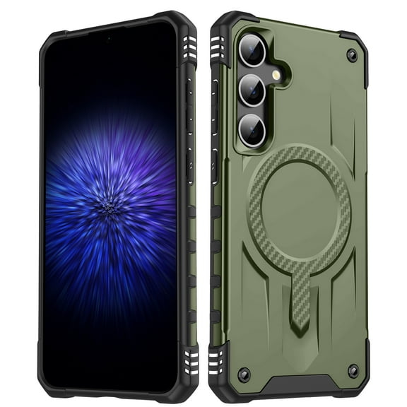 Compatible WIth Samsung Galaxy S24+ Magnetic Phone Case,Compatible with Magsafe,Heavy Duty Shockproof Anti-fall Military Grade Drop Protection Rugged Phone Case Cover,Armygreen