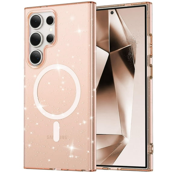 Compatible with Samsung Galaxy S24 Magsafe Case Clear Glitter, Anti-Yellow Shockproof Protective Phone Case Ultra Slim Transparent Anti-Scratch TPU Bumper Cover for Samsung Galaxy S24, Gold