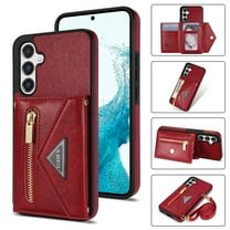 Compatible With Samsung Galaxy S24 Phone Case Zipper Card Pocket Design Crossbody Lanyard PU Leather Shockproof Anti-Fingerprint Kickstand Lightweight Phone Cover,Red