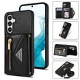 thumbnail image 1 of Compatible With Samsung Galaxy S24 Phone Case Zipper Card Pocket Design Crossbody Lanyard PU Leather Shockproof Anti-Fingerprint Kickstand Lightweight Phone Cover,Black, 1 of 12