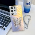 thumbnail image 1 of Compatible with Samsung Galaxy S24 Plating Frosted Case, with Colourful Laser Back and Butterfly Kickstand for Women Girls Cute Protective Phone Case Cover with Hand Chain Bracelet, F, 1 of 10