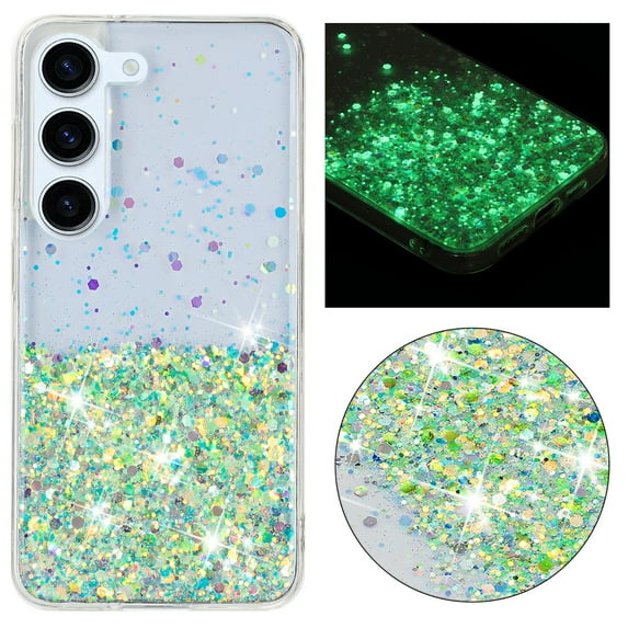 Compatible with Samsung Galaxy S24 Plus Bling Case Glow in The Dark Noctiluncent Fluorescent Luminous Phone Case Women Girls Girly Glitter Sparkling Slim Soft TPU Bumper Protective Cover,Green